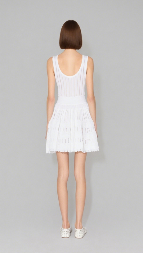 RIBBED POINTELLE KNIT MINI DRESS IN WHITE