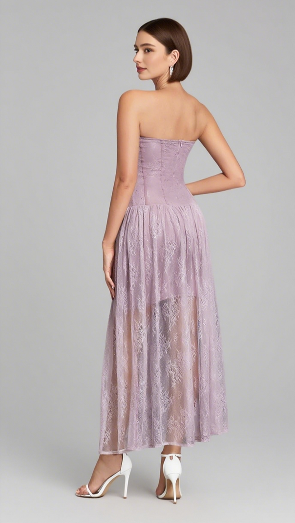 AIIZIE LACE STRAPLESS CORSET - STYLE MESH - OVERLAY MIDI DRESS IN LAVENDER - product image