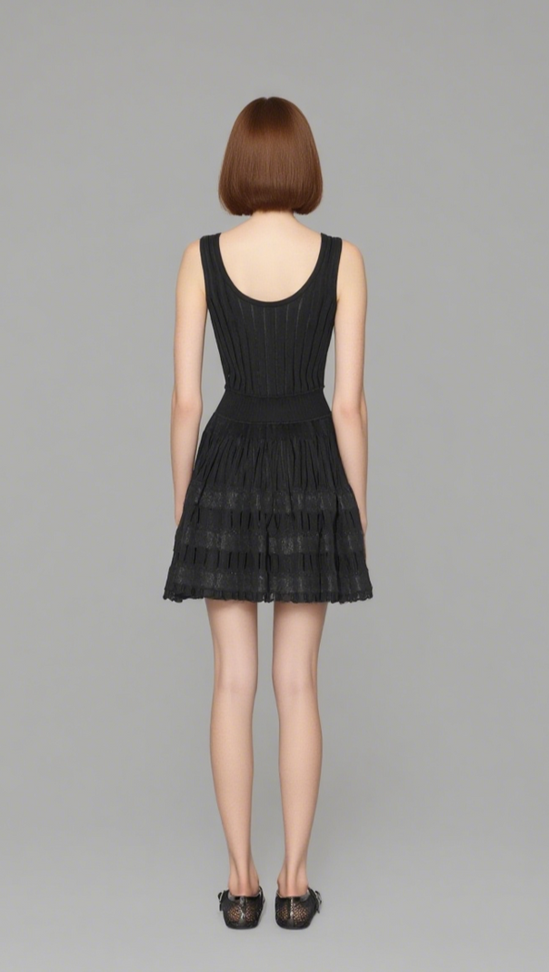 AIIZIE RIBBED POINTELLE KNIT MINI DRESS IN BLACK - product image