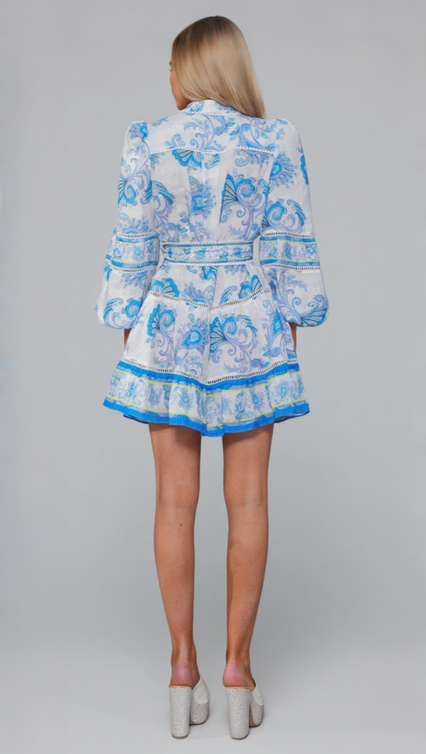 AIIZIE VICKY FLORAL PRINT PUFF SLEEVE MINI DRESS IN BLUE - product image