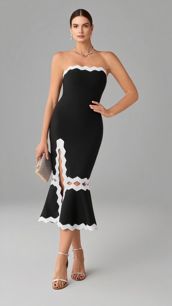 AIIZIE FISHTAIL LACE SLIT TUBE TOP MIDI DRESS IN BLACK - product image