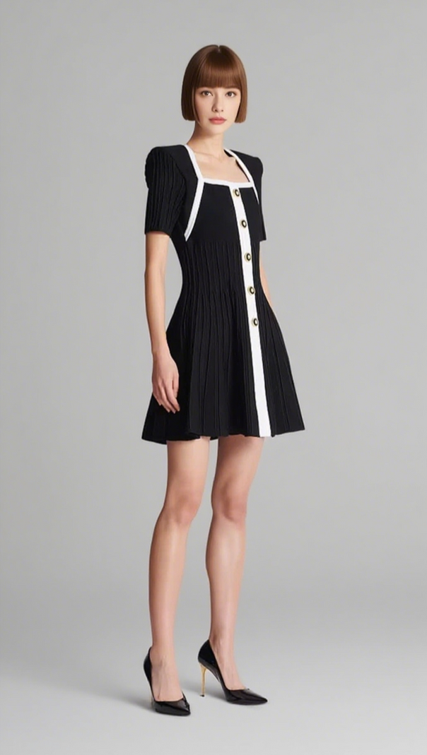 AIIZIE TWO-TONE A-LINE KNIT DRESS - product image