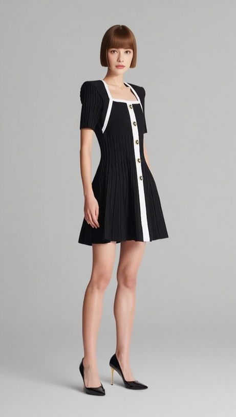 TWO-TONE A-LINE KNIT DRESS
