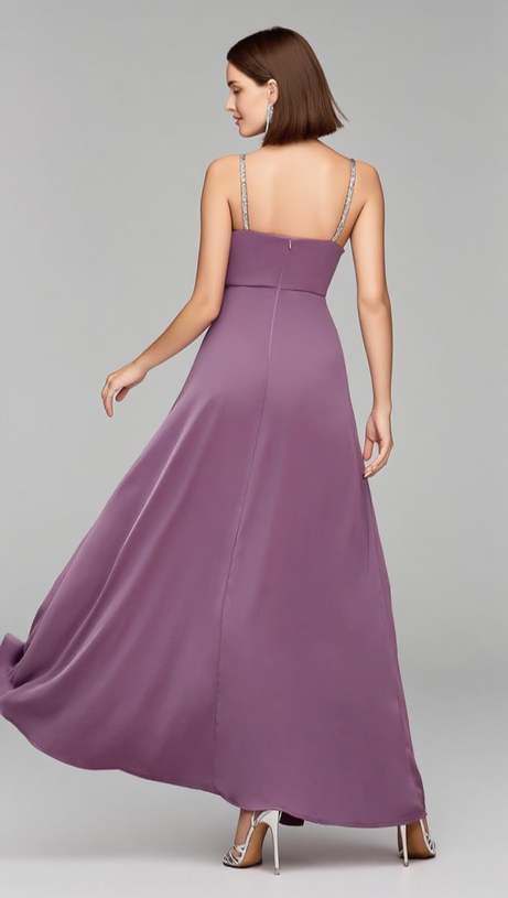 PLEATED - BUSTIER SIDE - SLIT MAXI DRESS IN LILAC