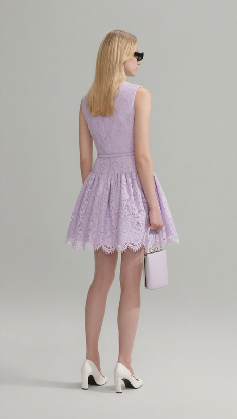 LILAC LACE SLEEVELESS MINI DRESS