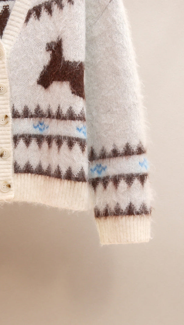 AIIZIE Janneke Plush Reindeer Fair Isle Cardigan - Cozy Winter Knit for Women - product image