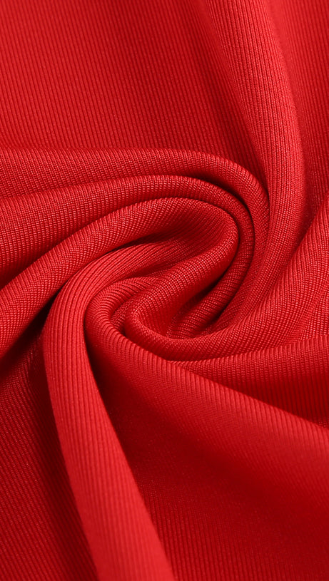 SLANT COLLAR HIGH WAIST SLIM LONG SKIRT RED SUIT