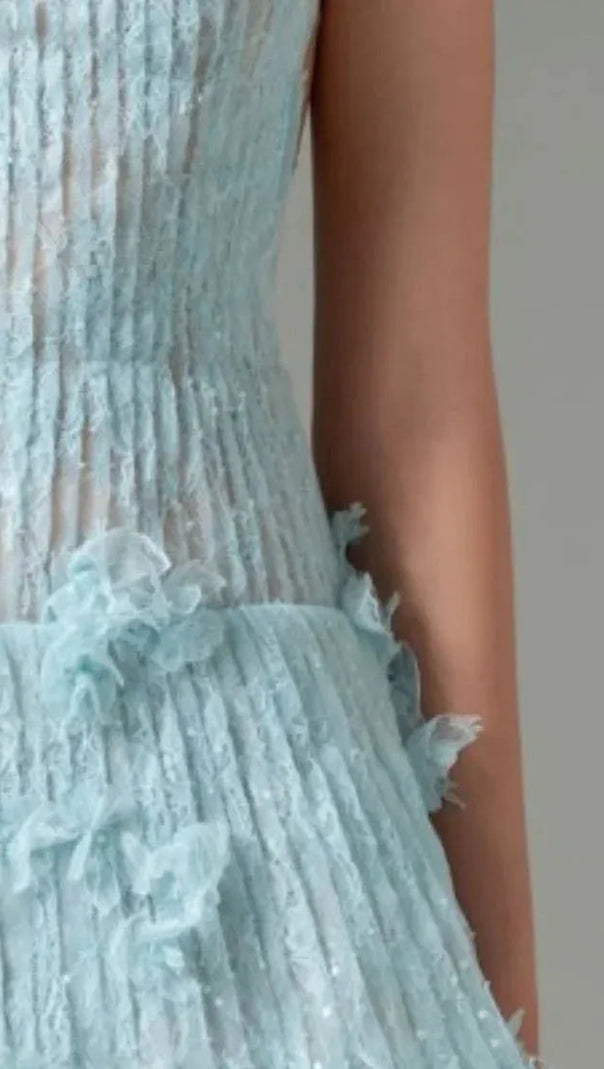 AIIZIE SLEEVELESS LACE FABRIC MINI DRESS IN AQUA - product image