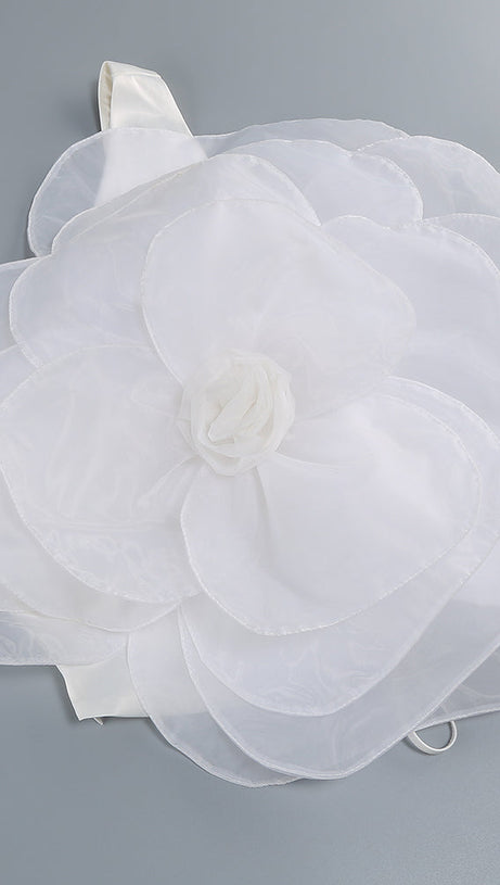 3D WHITE FLOWER ONE-SHOULDER MAXI DRESS IN BLACK