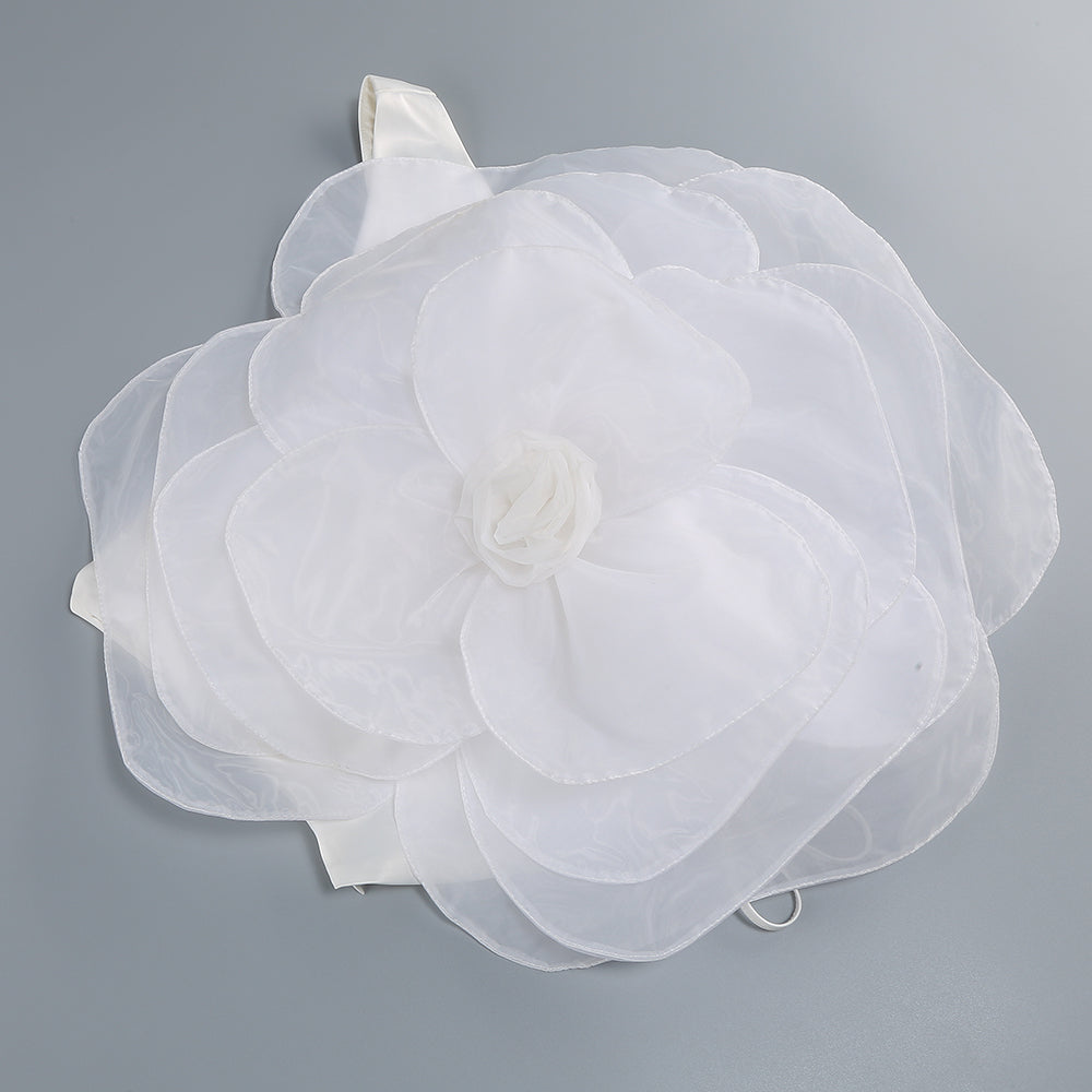 3D-Weißblumen-One-Shoulder-Maxikleid in Schwarz