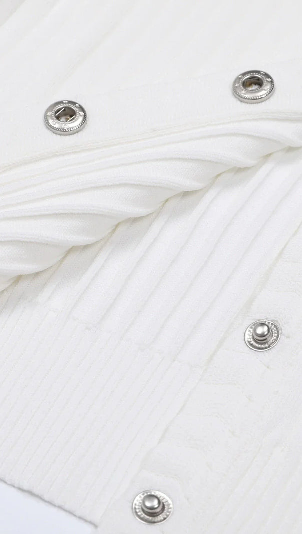 Jackie White Ribbed Knit Maxi Dress & Cardigan Set - Effortless 2-Piece Style