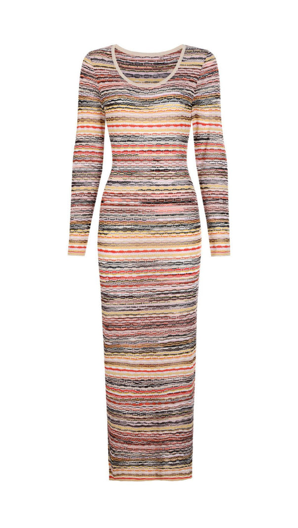 AIIZIE Julia Multi-Stripe Knit Maxi Dress - Effortless Long Sleeve Elegance - product image