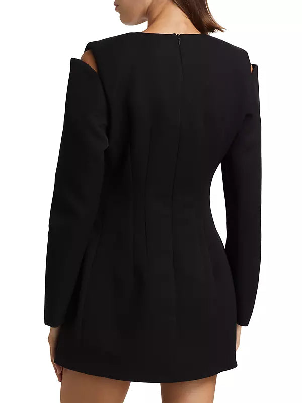 HALSTON CUT-OUT COLD-SHOULDER MINI DRESS IN BLACK