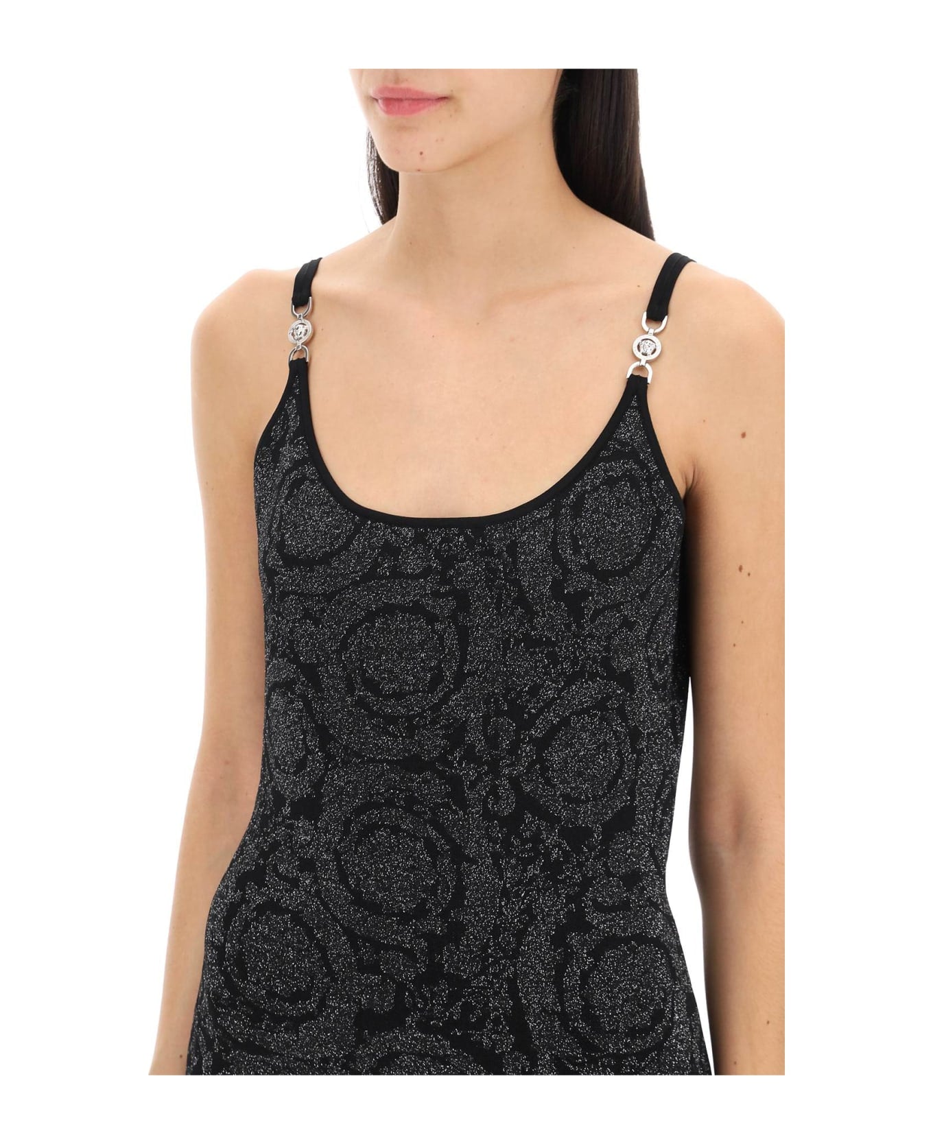 MIDIKLEID AUS JACQUARD-STRICK IM BAROCCO-MUSTER IN SCHWARZ