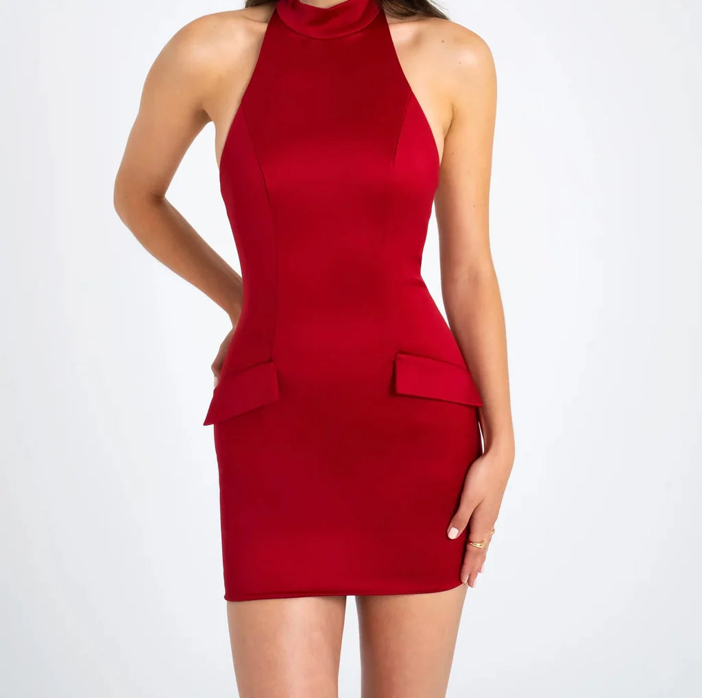 AIIZIE VIVIEN SATIN MINI DRESS IN RED - product image