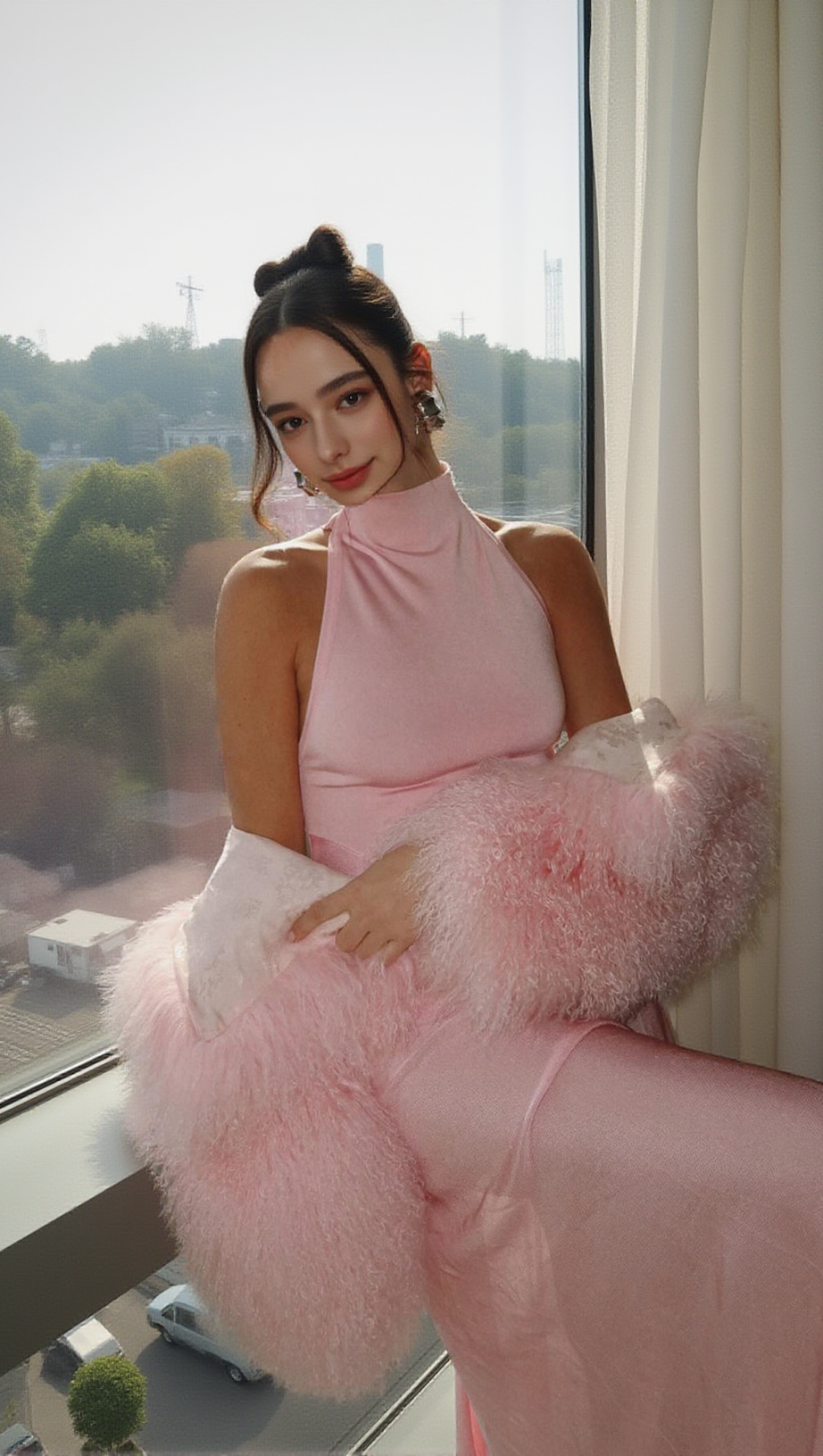 Neckholder-Maxikleid in A-Linie, Rosa