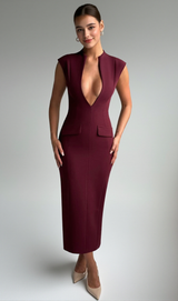 nellie v-neck bodycon midi dress in cherry lacquer