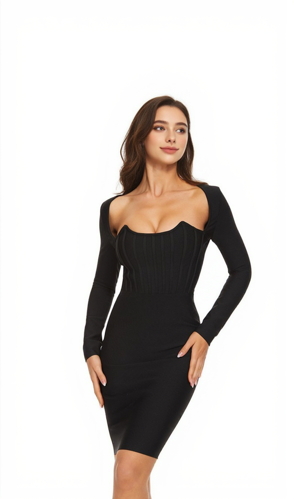 AIIZIE ALEXANDRA BODYCON BANDAGE MINI DRESS IN BLACK - product image