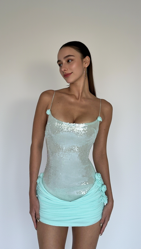 MINI ABITO IN CHIFFON CON PAILLETTES MOLLY COLOR MENTA