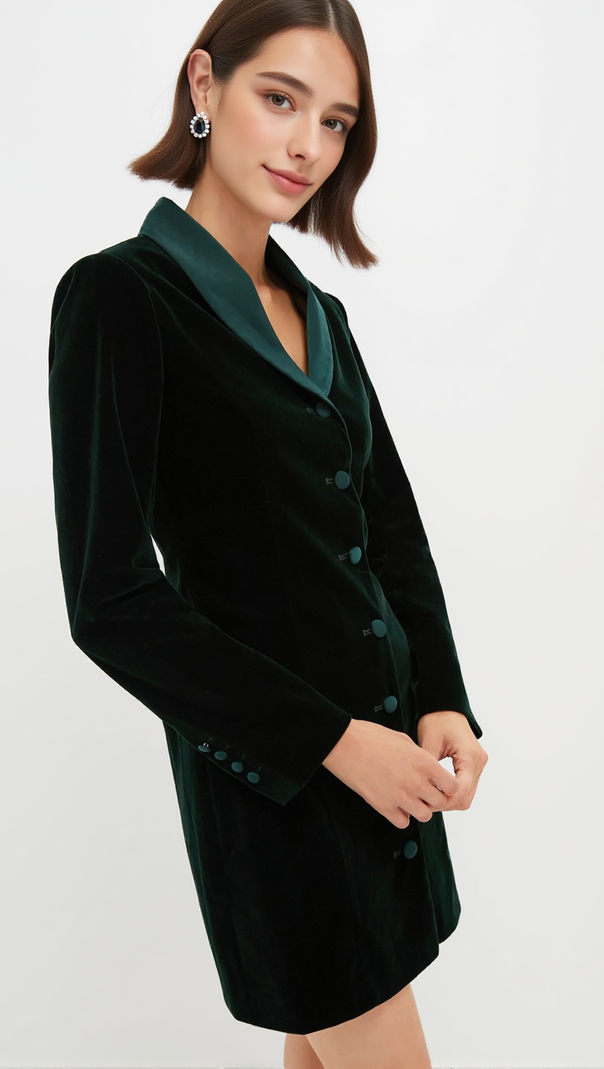 AIIZIE DARK GREEN VELVET STACIE DRESS - product image
