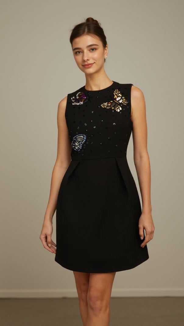 AIIZIE MANON SEQUINED BUTTERFLY MINI DRESS IN BLACK - product image