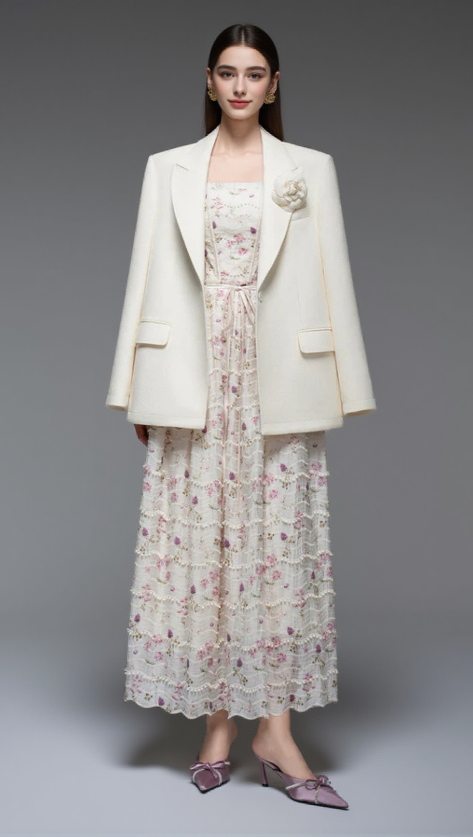 FLORAL PRINT A-LINE SQUARE NECK MAXI DRESS