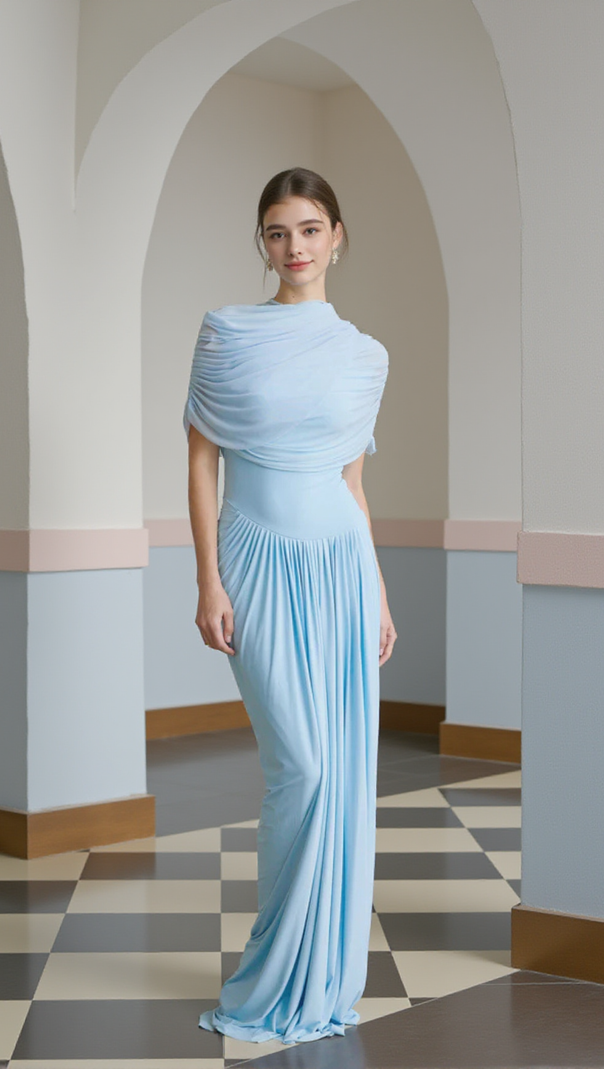 AIIZIE AAKIFA ASYMMETRIC DRAPED MAXI DRESS IN BABY BLUE - product image