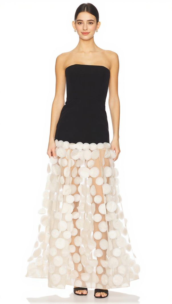 AIIZIE STRAPLESS A LINE MAXI DRESS BLACK IVORY - product image