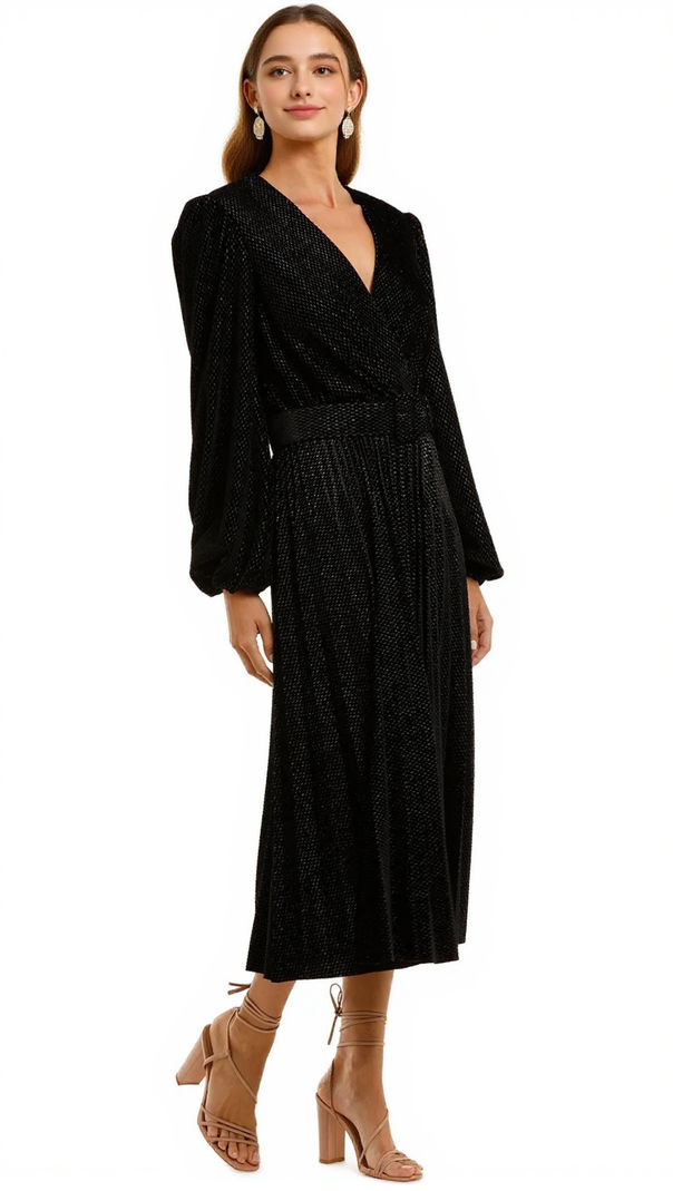 AIIZIE LUMIA KNITTED MIDI DRESS IN BLACK METALLIC - product image