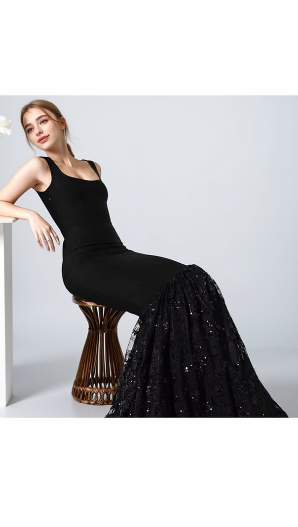 AIIZIE MERMAID SEQUIN LACE MAXI DRESS BLACK - product image