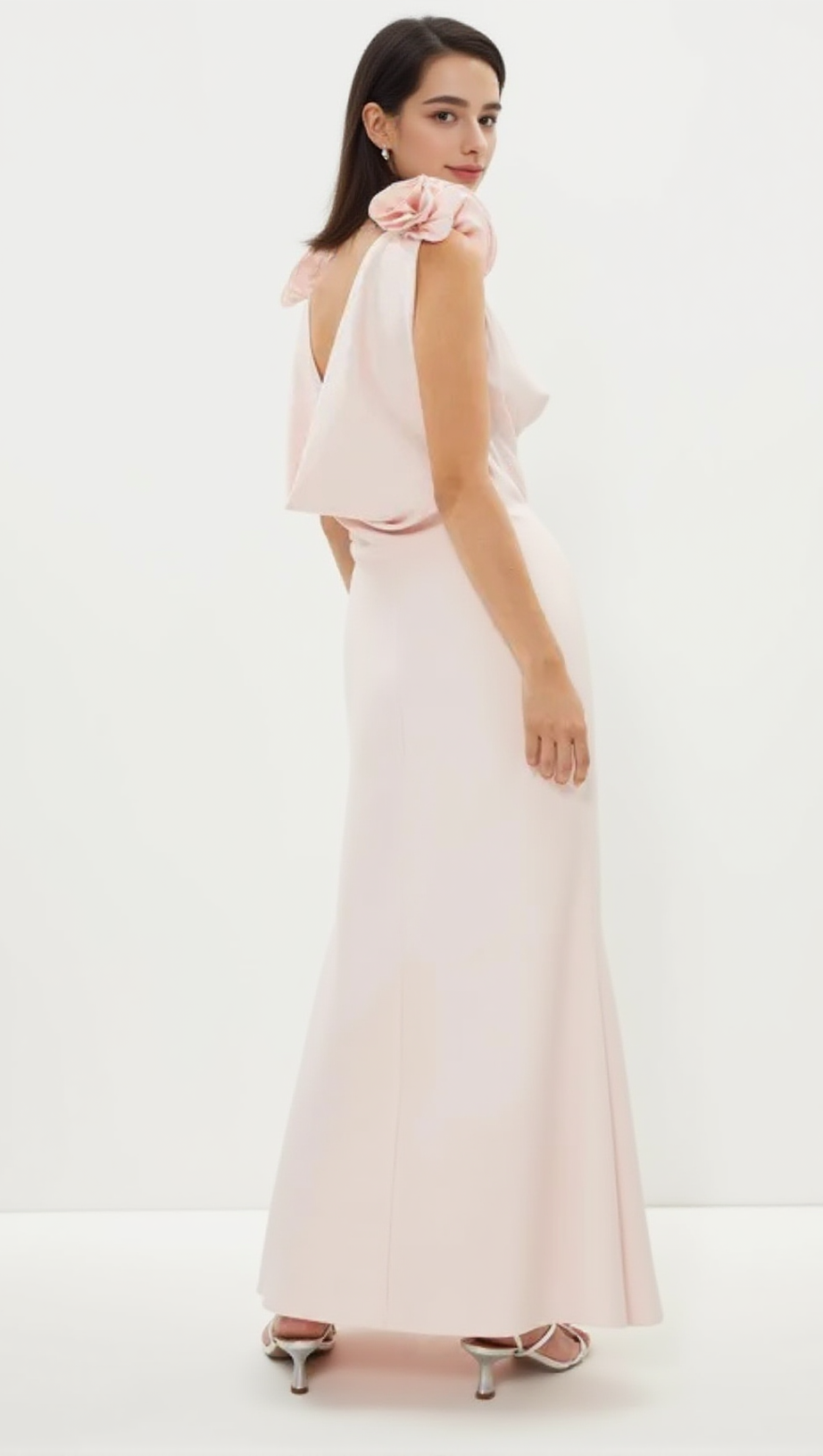 PETITE SHOULDER DETAIL COWL BACK MAXI DRESS