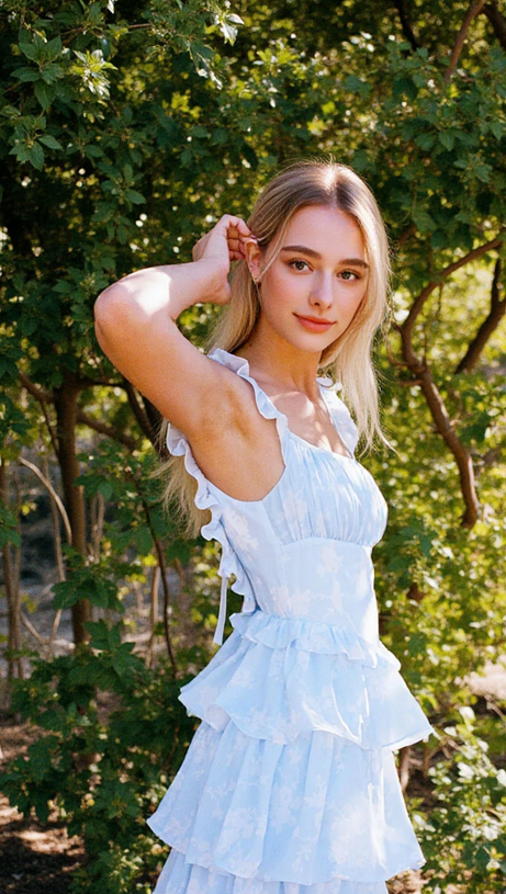 ABITO LUNGO CON BRETELLE AZZURRO