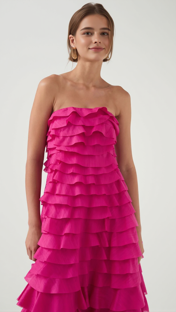 AIIZIE STACEY STRAPLESS LAYERED MAXI DRESS IN PINK - product image