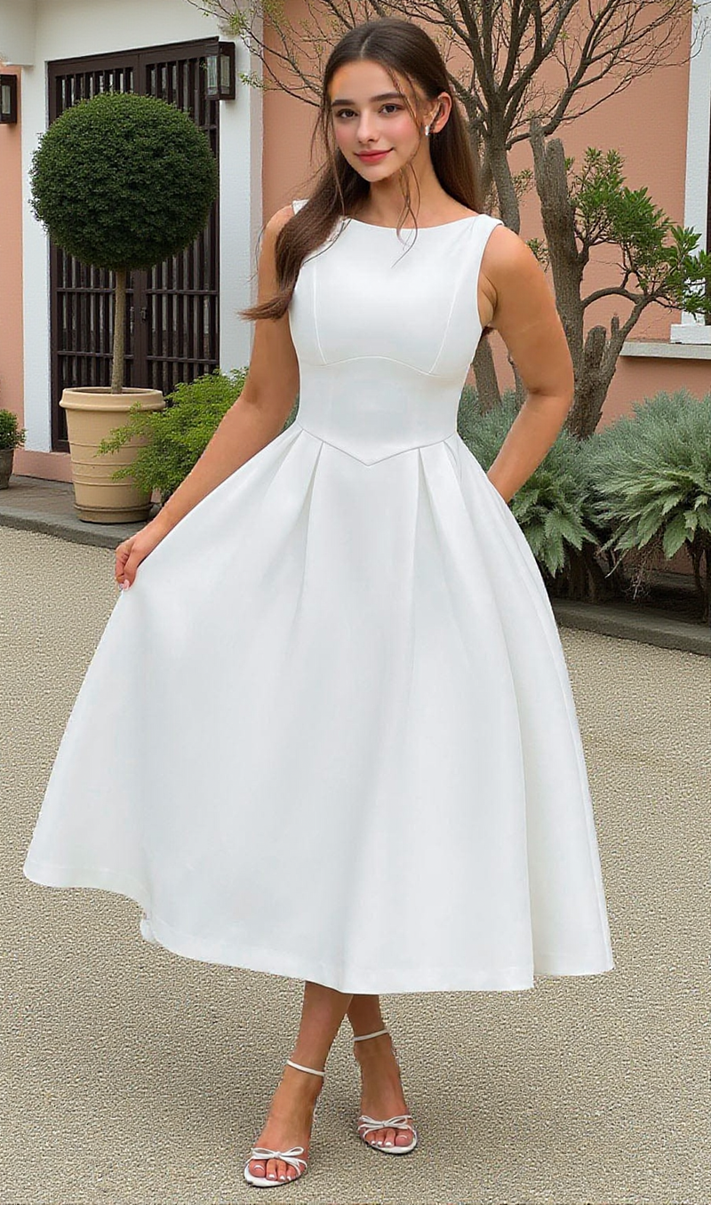 Clarabella sleeveless Midi Dress in white