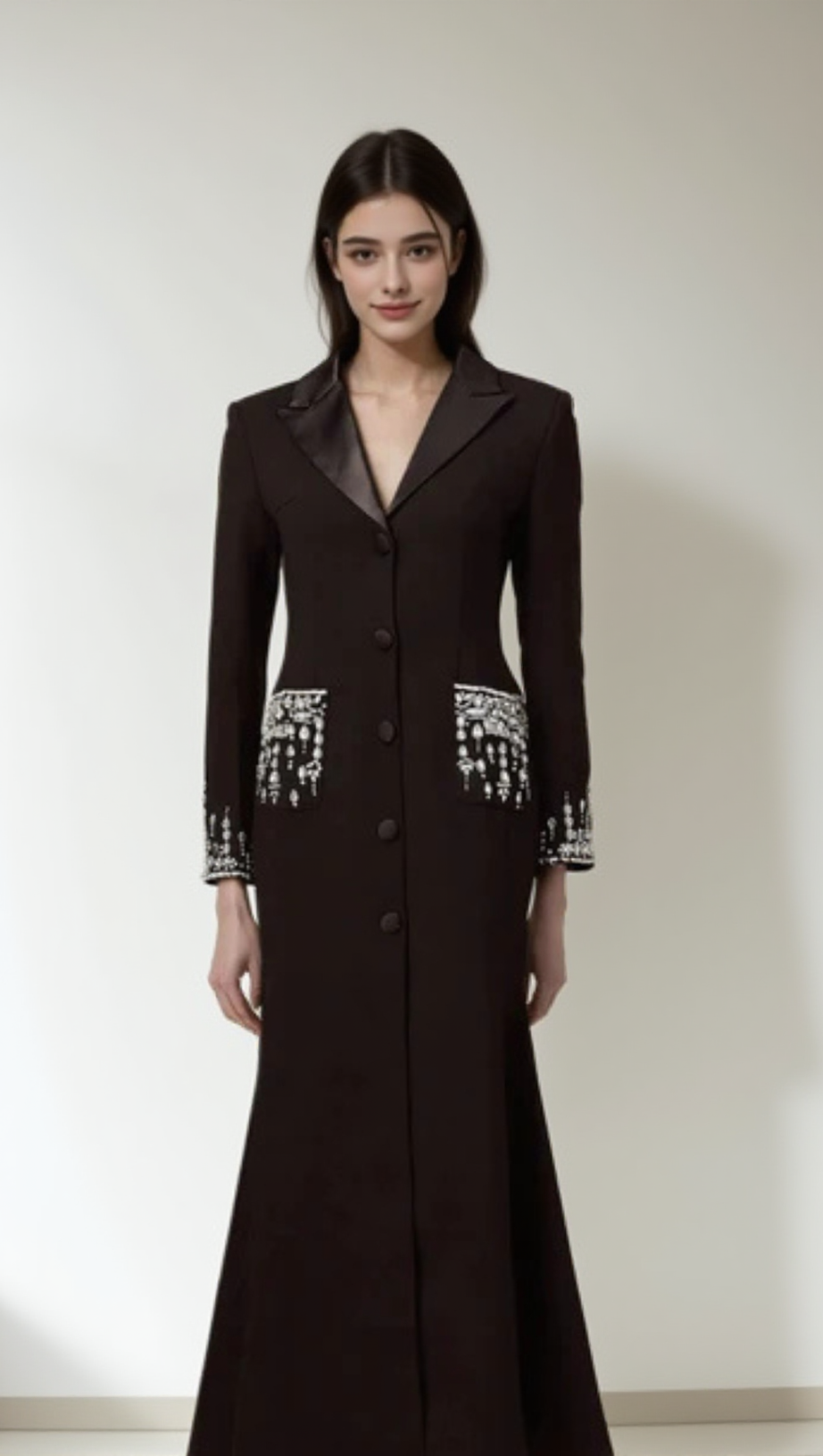 Aurora – Blazer-Maxikleid mit Kristallverzierung