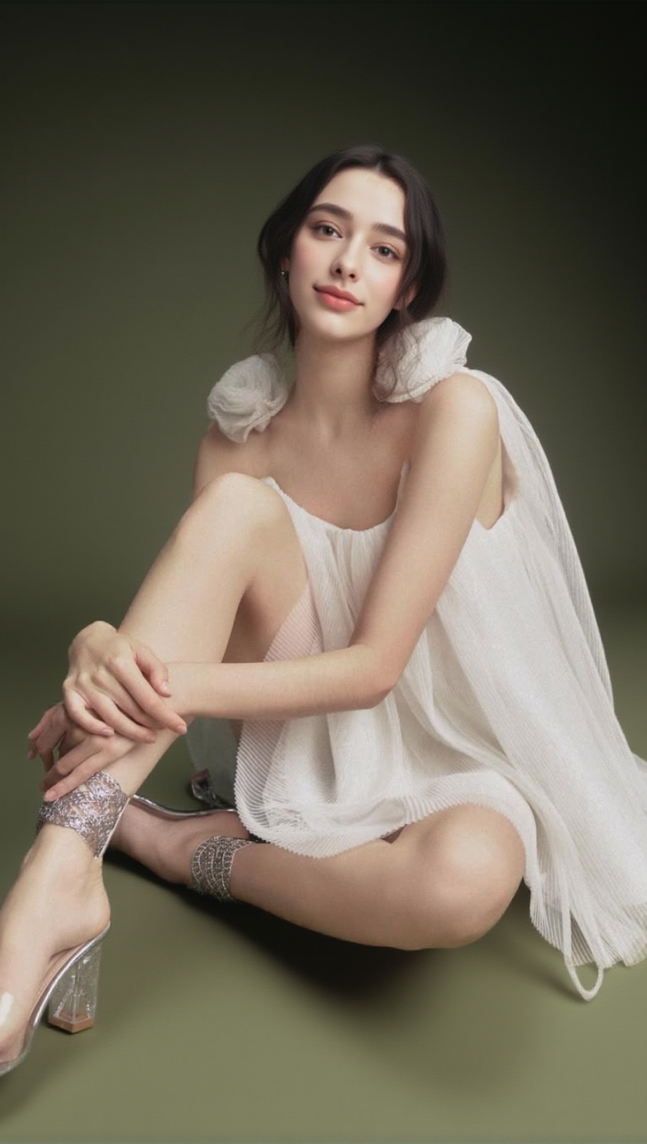 FLOWER TULLE STRAP MINI DRESS IN WHITE