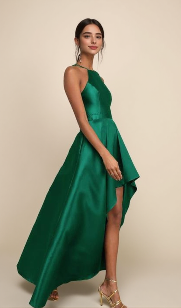 Broadway Show Emerald Green High-Low Gown