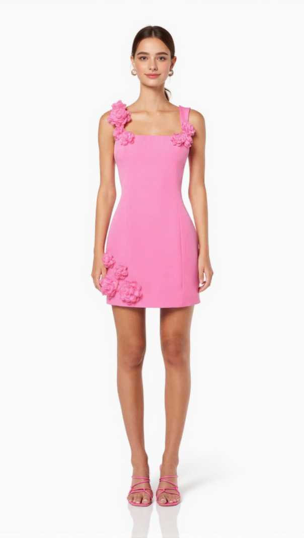 AIIZIE DILANNE FLORAL APPLIQUÉ MINI DRESS IN PINK - product image