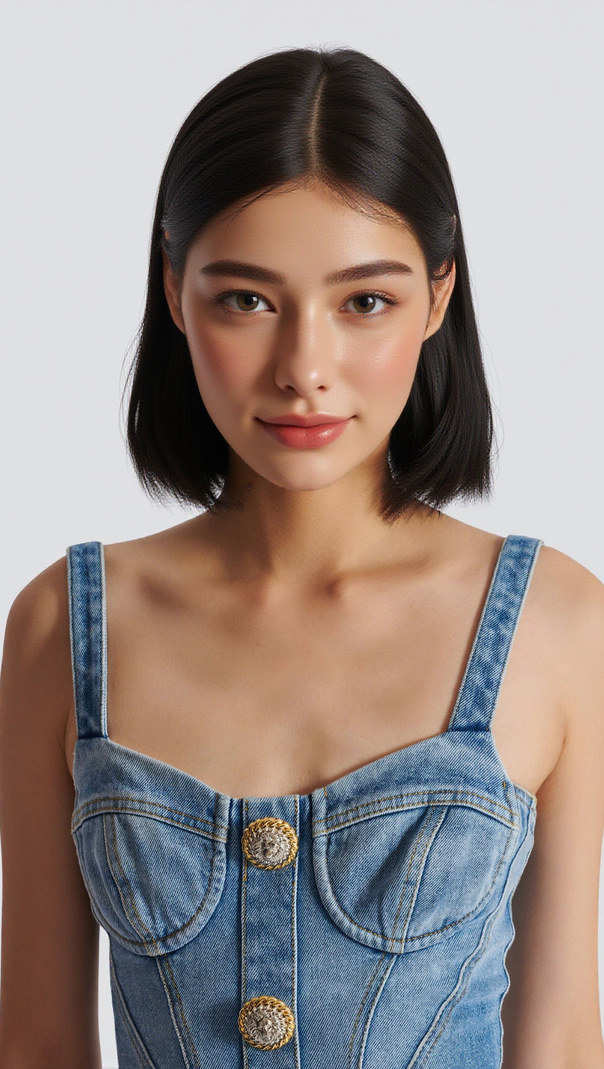 AIIZIE BUTTONED DENIM MINI DRESS IN BLUE - product image