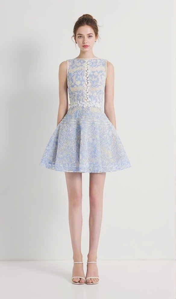 AIIZIE LAIKA BLUE LACE MINI DRESS - product image
