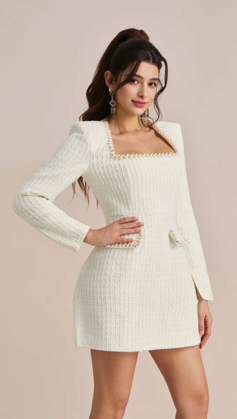 CAMILLA SQUARE NECK TWEED MINI DRESS