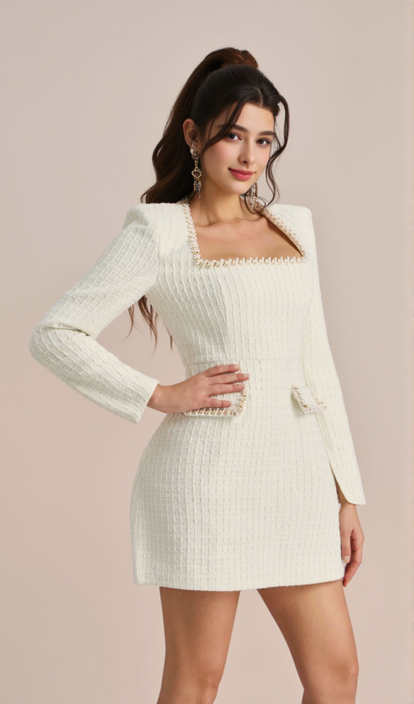 CAMILLA SQUARE NECK TWEED MINI DRESS