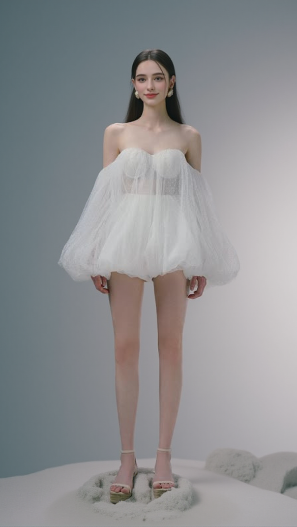 AIIZIE WINNI STRAPLESS MESH MINI DRESS IN WHITE - product image