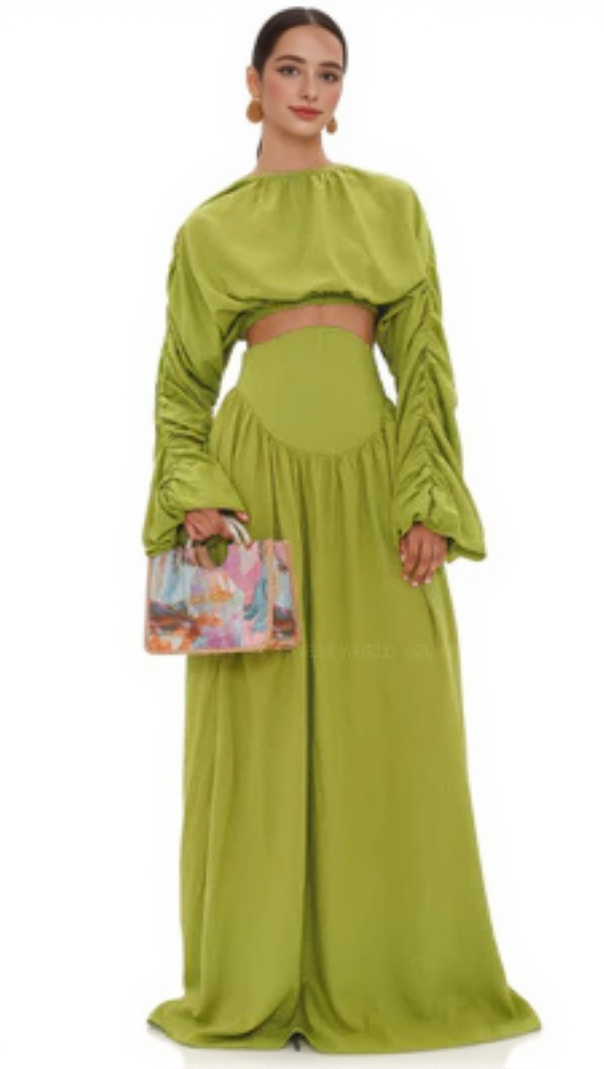 AIIZIE SHEILA CORP TOP CORSET SKIRT SET IN LIME - product image