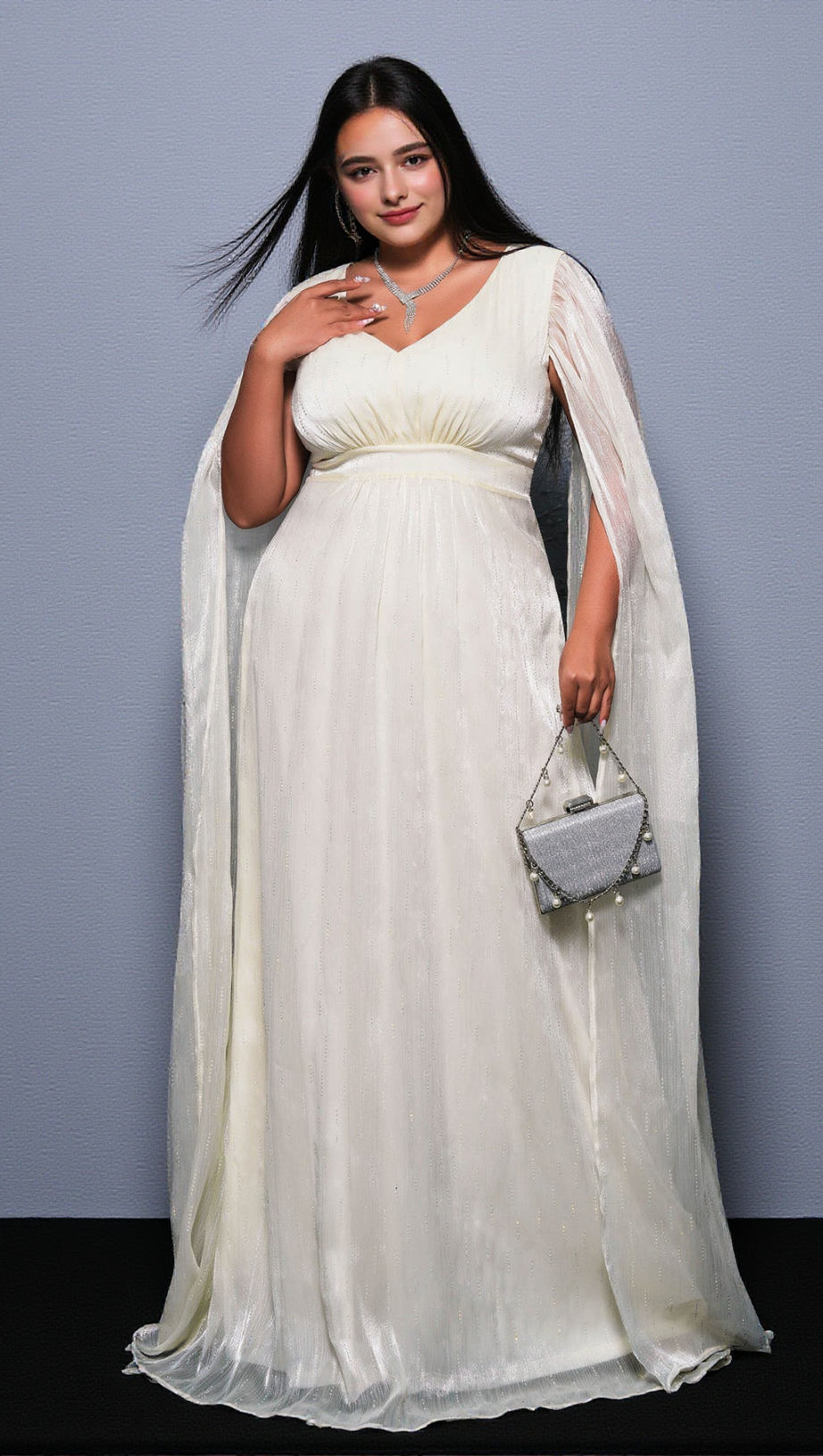 Gianna Mesh-Maxikleid mit V-Ausschnitt 