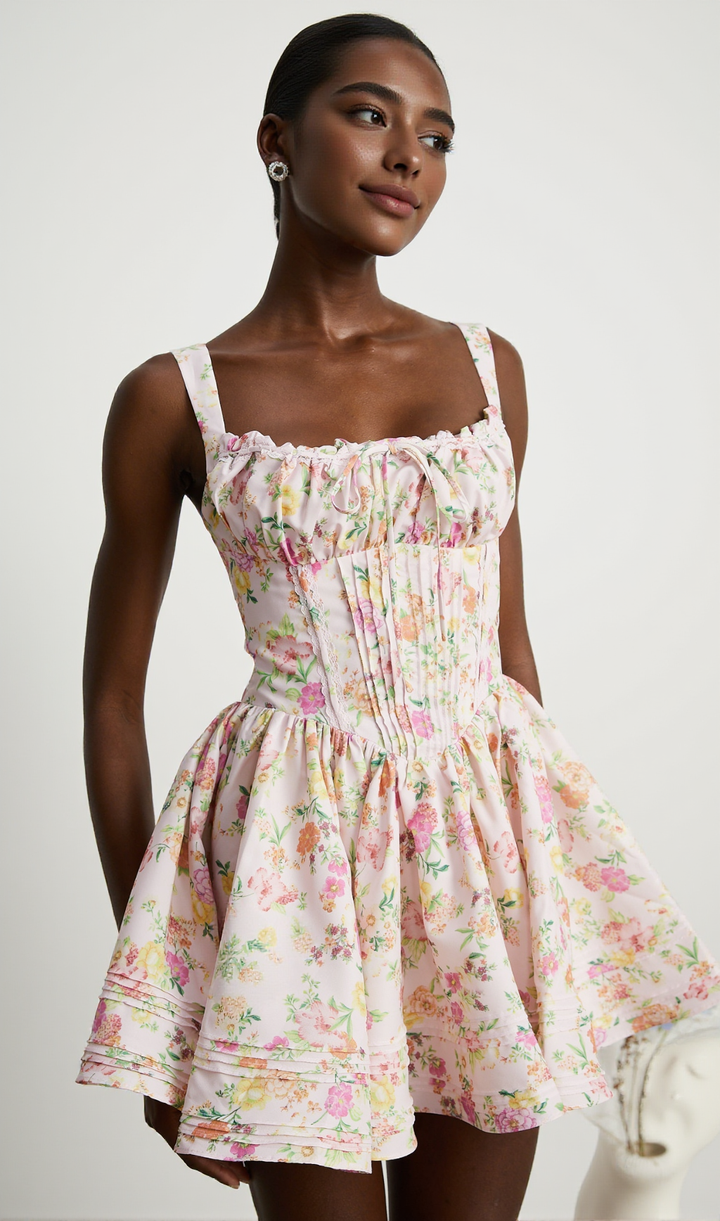 FLORAL PRINTED COTTON MINI DRESS