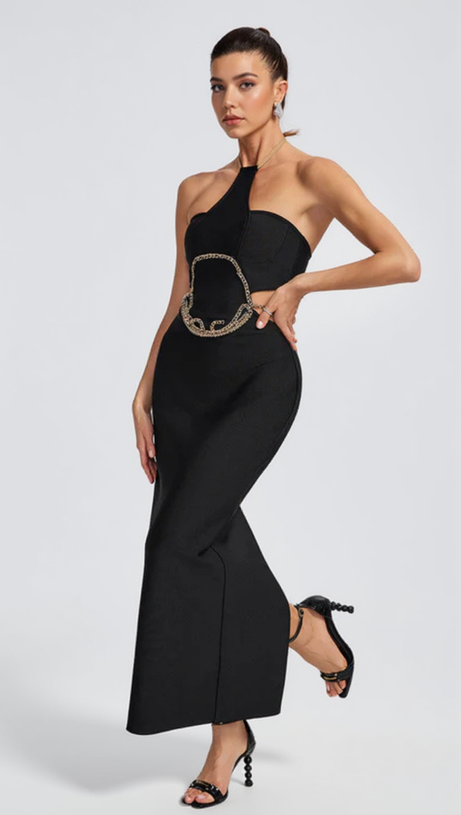 ABITO BENDAGGIO CON CATENA D'ORO E TAGLIO IN VITA