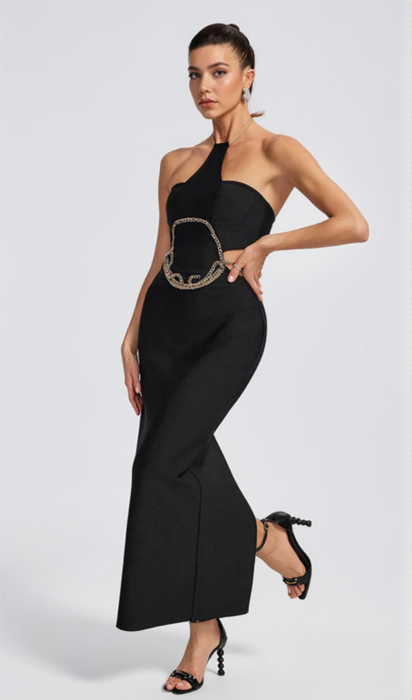 AIIZIE GOLD CHAIN WAIST CUTOUT BANDAGE DRESS - product image