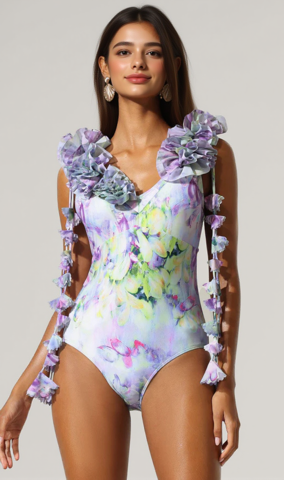 Loyisa Halter V-Neck Floral Printed Tassel Swimwear And Skirt Two-Piece Set