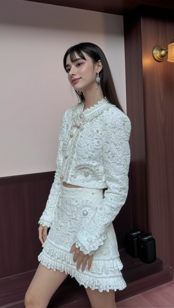 AIIZIE WHITE LACE TOP SKIRT SUIT - product image
